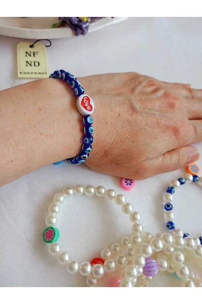 NAZAR BONCUKLU VE LOVE BONCUKLU BİLEKLİK ŞANS BEREKET ARKADAŞ SEVGİLİ EŞ ÇOCUK HEDİYE ürün görseli 1