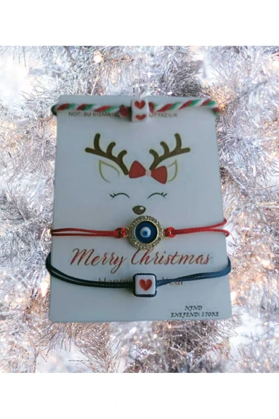 Merry Christmas Yılbaşı Kartlı Sevgili Eş Arkadaş Çocuk Şans Nazar Bileklik 3 lü Hediyelik 2025 - Resim 2