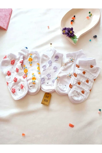 2 ÇİFT PATİK ÇORAP DİKİŞSİZ PAMUKLU KISA KONÇ DESENLİ KADIN ÇORABI 36-40 BEYAZ MOR KIRMIZI - Resim 7