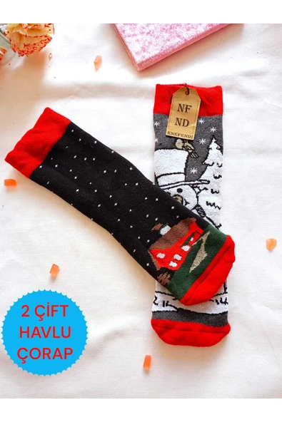 2 ÇİFT TERMAL SOKET  YILBAŞI HAVLU YUMUŞAK HEDİYE KIŞLIK KADIN ÇORABI SİYAH GRİ ÇORAP 36-40 ürün görseli