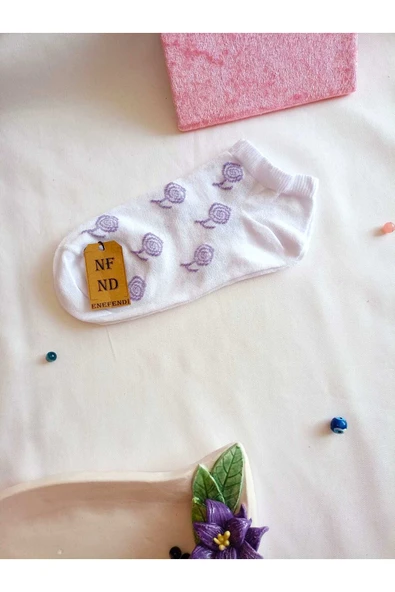 3 ÇİFT DİKİŞSİZ PATİK ÇORAP PAMUKLU KISA KONÇ DESENLİ KADIN ÇORABI 36-40 MOR KIRMIZI BEYAZ - Resim 7