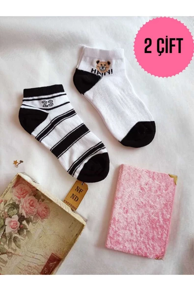 2 ÇİFT PATİK ÇORAP DİKİŞSİZ BURUN PAMUKLU KISA KONÇ DESENLİ KADIN ÇORABI 36-40 SİYAH BEYAZ ürün görseli