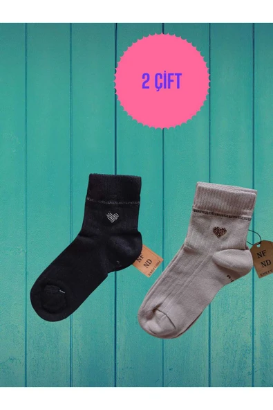 2 ÇİFT TAŞLI KALPLİ KOKULU LİKRALI KISAKONÇ DİKİŞSİZ ÇORAP PAMUKLU SİYAH BEJ KADIN ÇORABI 36-40 ürün görseli 1