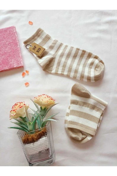 2 ÇİFT DİKİŞSİZ PAMUK ÇORABI SOKET YUMUŞAK KADIN KİREMİT KREM ÇORAP HEDİYE 36-40 - Resim 5