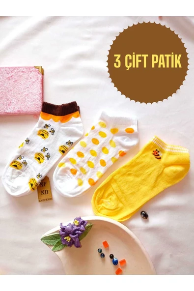 3 ÇİFT PATİK ÇORAP YUMUŞAK DİKİŞSİZ BURUN KADIN PAMUKLU KISA KONÇ DESENLİ ÇORABI 36-40 ürün görseli 1