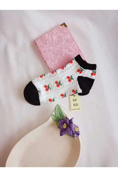 DİKİŞSİZ ÇORAP PAMUKLU KISA KONÇ DESENLİ KADIN PATİK ÇORABI 36-40 TEK ADET SİYAH BEYAZ (EKRU) - Resim 2