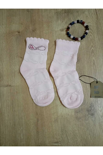 TAŞLI PAMUKLU KIZ ÇOCUK KISAKONÇ ÇORAP UÇUKPEMBE YUMUŞAK SOKET KIZ ÇOCUK ÇORABI 5-6 Y - Resim 4