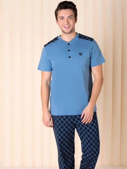 Over Sleep 616 Erkek Pamuk Kısa Kol Pijama Takım ürün görseli 1