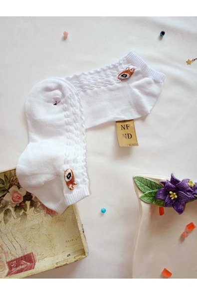 BURUN DİKİŞSİZ PATİK ÇORAP PAMUKLU KISA KONÇ DESENLİ KADIN ÇORABI 36-40 TEK ADET BEYAZ - Resim 3