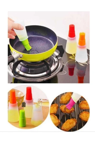 FIRÇALI YAĞDANLIK SİLİKON PRATİK SOS YAĞ YUMURTA FIRÇASI ÖLÇEKLİ KALIN DOKULU YEŞİL MAVİ TURUNCU - Resim 3