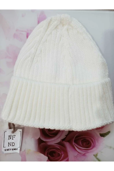 Bere , Unisex , Bej Rengi , Kışlık , Akrilik ,fitilli , Örme, Triko Bere - Resim 2