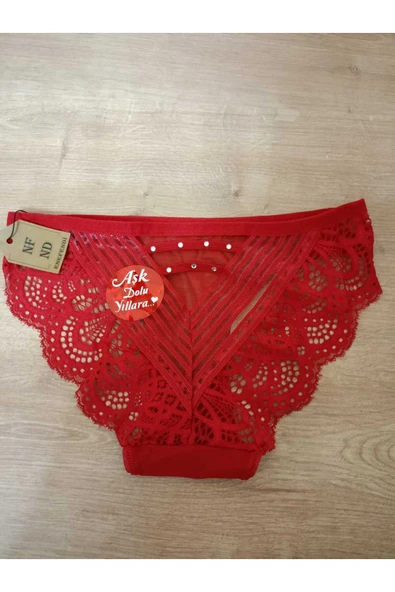 DANTELLİ KIRMIZI YILBAŞI GÜPÜRLÜ TAŞLI TRANSPARAN NOEL HEDİYE PAKETLİ  KÜLOT  38-40 İÇÇAMAŞIRI - Resim 4