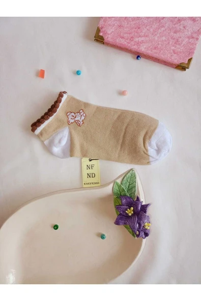 2 ÇİFT PATİK DİKİŞSİZ ÇORAP YUMUŞAK PAMUKLU KISA KONÇ DESENLİ KADIN ÇORABI 36-40 KAHVE BEYAZ - Resim 3