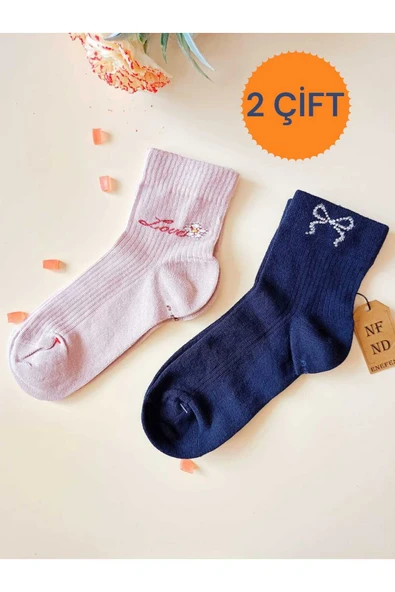 2 ÇİFT TAŞLI KURDELE DESENLİ DİKİŞSİZ RAHAT HEDİYELİK KOKULU PEMBE VE LACİVERT 36-40 ürün görseli 1