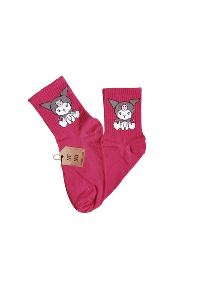 3 ÇİFT KUROMİ SANRİO PEMBE RENK ÇORAP YUMUŞAK KISA KONÇ DESENLİ ŞIK RAHAT 36-40 - Resim 2