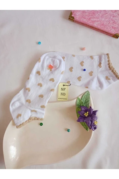 2 ÇİFT ÇORAP PAMUKLU DİKİŞSİZ KISA KONÇ PATİK DESENLİ KADIN ÇORABI BEYAZ KAHVE 36-40 - Resim 5