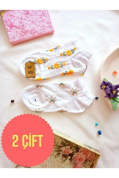 2 ÇİFT DİKİŞSİZ PATİK ÇORAP PAMUKLU KISA KONÇ DESENLİ KADIN ÇORABI 36-40 TURUNCU MAVİ BEYAZ ürün görseli 1