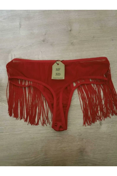 Kırmızı Taşlı Püsküllü Saçaklı Yılbaşı Noel Külot-tanga Iççamaşırı 38 40 Beden - Resim 3