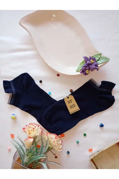 2 ÇİFT DİKİŞSİZ HEDİYE BAMBU PATİK ÇORAP TOPUK TAKVİYELİ ERKEK KADIN SIKMAYAN EKRU LACİVERT 36-40 - Resim 3