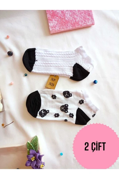 2 ÇİFT KADIN PATİK ÇORAP YUMUŞAK DİKİŞSİZ BURUN PAMUKLU KISA KONÇ DESENLİ ÇORABI 36-40 ürün görseli 1