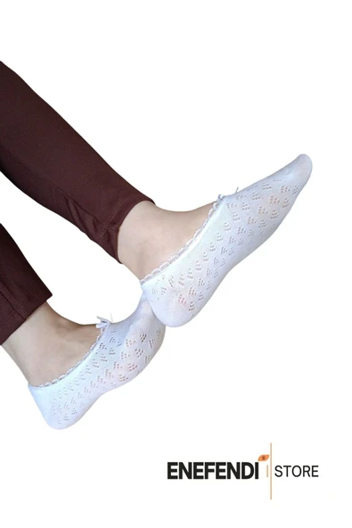 BABET ÇORAP 2 ÇİFT KADIN MERSERİZE DANTELLİ FİLE PAMUKLU GÖRÜNMEZ ÇORABI SİYAH BEYAZ - Resim 2