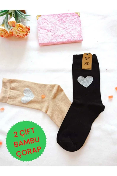 2 ÇİFT DİKİŞSİZ SOKET BAMBU SİMLİ KALPLİ ÇORABI YUMUŞAK KADIN KAHVERENGİ SİYAH ÇORAP 36-40 ürün görseli 1