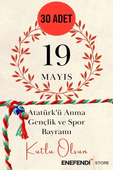 30 ADET 19 MAYIS TEBRİK KARTLI NAZAR BONCUKLU MARTENİÇKA BİLEKLİK KIRMIZI YEŞİL BEYAZ HEDİYE ŞANS ürün görseli 1