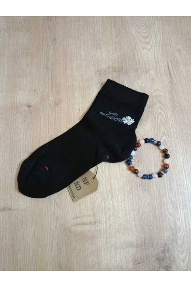 2 ÇİFT GÜL TAŞLI PAMUKLU BURUN DİKİŞSİZ KOKULU LİKRALI KISA KONÇ ÇORAP GRİ SİYAH KADIN ÇORABI 36-40 - Resim 3