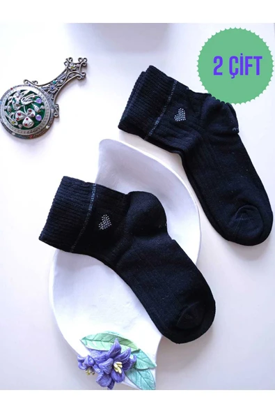 2 ÇİFT LİKRALI PAMUKLU KOKULU KALP TAŞLI BURUN DİKİŞSİZ ÇORAP SİYAH KADIN ÇORABI 36-40 ürün görseli 1