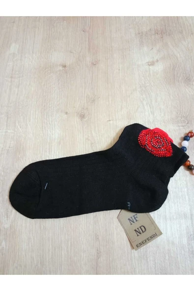 PAMUKLU BURUN DİKİŞSİZ KOKULU GÜL TAŞLI  LİKRALI  ÇORAP SİYAH KADIN ÇORABI 36-40 ürün görseli 1