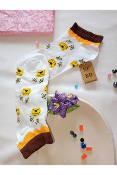 PATİK ÇORAP BURUN DİKİŞSİZ YUMUŞAK PAMUKLU KISA KONÇ DESENLİ KADIN ÇORABI 36-40 TEK ADET - Resim 3