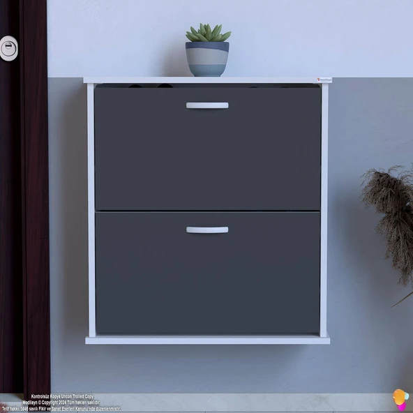 Modilayn UMAY Asma Kapı Önü 72x78x25,5 cm’lik 2 Düşer Kapak 4 Göz Bölmeli Ayakkabılık - Resim 3