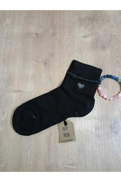 2 ÇİFT TAŞLI KALPLİ KOKULU LİKRALI KISAKONÇ DİKİŞSİZ ÇORAP PAMUKLU SİYAH EKRUBEYAZ KADIN ÇORABI36-40 - Resim 3