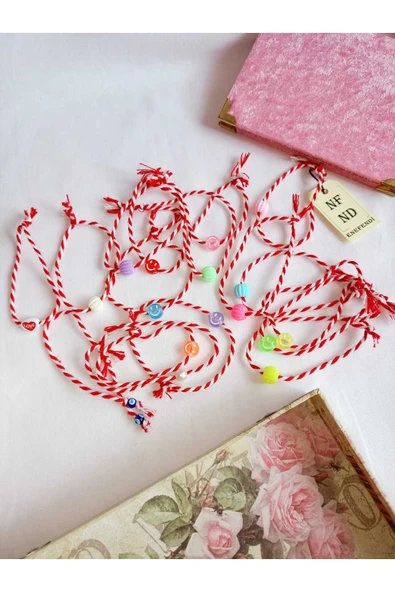 10 ADET PEMBE(FUŞYA) BONCUKLU MARTENİÇKA BİLEKLİK ŞANS BEREKET ARKADAŞ SEVGİLİ EŞ ÇOCUK HEDİYE BAHAR - Resim 5