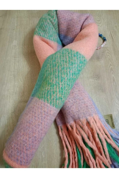 Omuz Şalı - Atkı  Renkli Yumuşak, Çift Taraflı Pofidik Yeşil Pembe Mavi Kışlık , Sıcak 45 X 180 - Resim 4