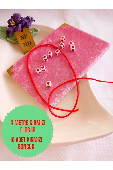 10 ADET KALPLİ KARE BONCUK SERT PLASTİK TAKI APARATI HEDİYE DELİKLİ KIRMIZI VE 4m KIRMIZI FLOŞ İP ürün görseli 1