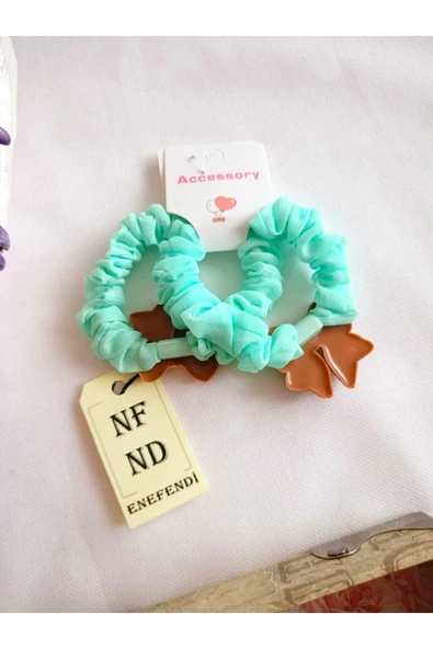 2 Adet Toka Lastikli Rahat Fiyonk Aksesuarlı Turkuaz Hediye Kız Çocuk Genç - Resim 4