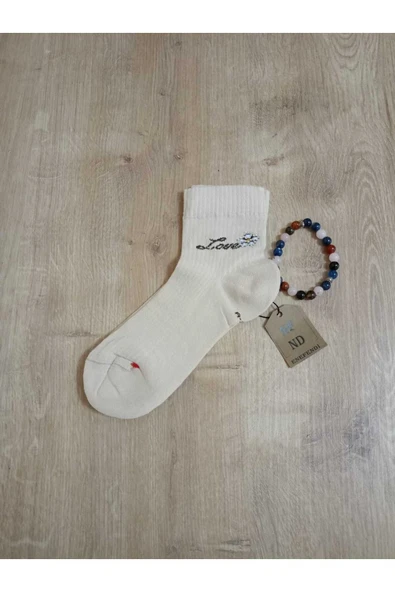 TAŞLI LOVE ÇİÇEK DESENLİ KOKULU LİKRALI KISAKONÇ ÇORAP DİKİŞSİZ PAMUKLU KADIN KREM ÇORABI 36-40 ürün görseli 1