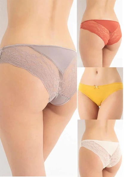Confeo 804-001 Kadın Dantelli 4'lü Bikini Külot - Resim 3