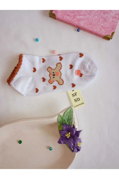 3 ÇİFT DİKİŞSİZ PATİK KADIN ÇORAP PAMUKLU KISA KONÇ DESENLİ ÇORABI 36-40 KAHVERENGİ BEYAZ - Resim 6