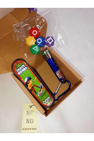 3lü Set Squıd Game 5 Taş Oyun Taşları Poşetli 1 Adet Parmak Kaykay 1 Adet Lazer(3İN1) Hediye Kutulu - Resim 3