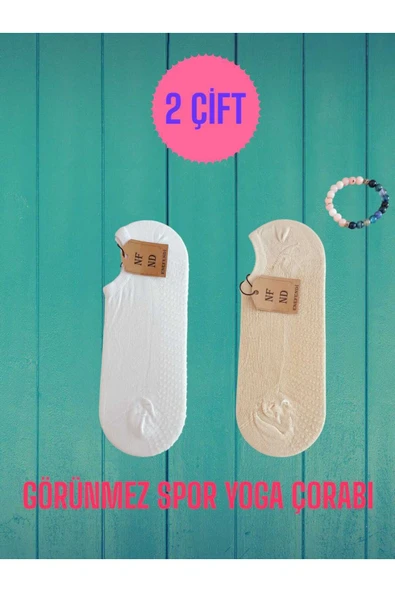 2 ÇİFT BABET ÇORAP GÖRÜNMEZ ÇORAP SPOR YOGA PİLATES SNEAKERS KAYMAZ SİLİKON TABAN 36-40 BEYAZ KREM - Resim 8