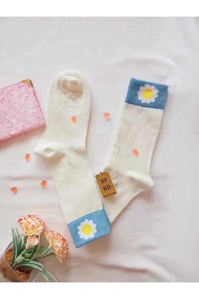 2 ÇİFT PAPATYA PAMUKLU KOKULU KADIN ÇORAP YUMUŞAK DİKİŞSİZ EKRU KAHVE SOKET 36 40 - Resim 2