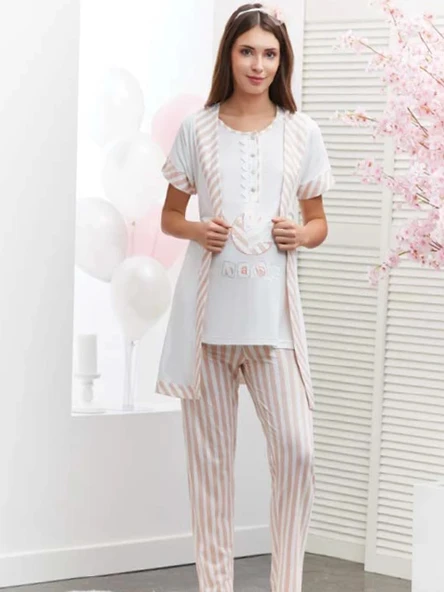 FLZ 31279 Kadın Yazlık 3'lü Lohusa Pijama Takım ürün görseli 1