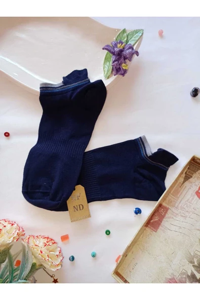 2 ÇİFT DİKİŞSİZ HEDİYE BAMBU PATİK ÇORAP TOPUK TAKVİYELİ ERKEK KADIN SIKMAYAN EKRU LACİVERT 36-40 - Resim 5