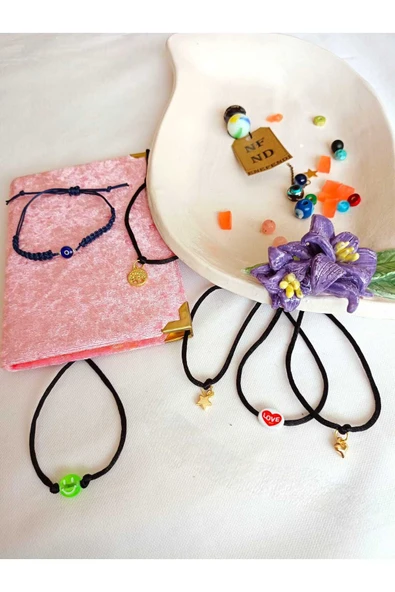 10 ADET PEMBE(FUŞYA) BONCUKLU MARTENİÇKA BİLEKLİK ŞANS BEREKET ARKADAŞ SEVGİLİ EŞ ÇOCUK HEDİYE BAHAR - Resim 4