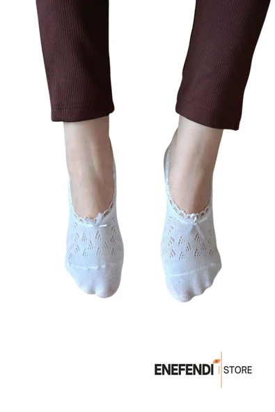 BABET ÇORAP 2 ÇİFT KADIN MERSERİZE DANTELLİ FİLE PAMUKLU GÖRÜNMEZ ÇORABI SİYAH BEYAZ - Resim 8