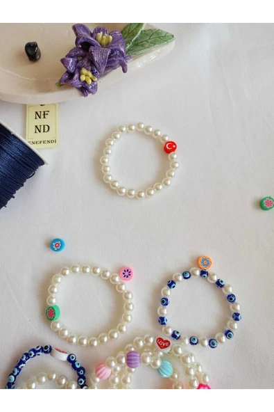 AYYILDIZLI VE İNCİLİ BİLEKLİK İNCİ BONCUKLU EKRU ŞANS BEREKET ARKADAŞ SEVGİLİ EŞ ÇOCUK HEDİYE - Resim 2