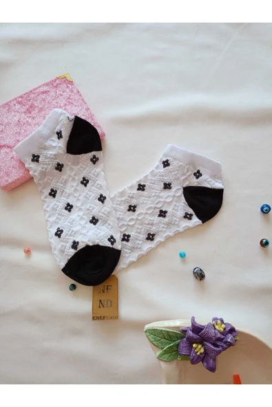 2 ÇİFT ÇORAP PAMUKLU YUMUŞAK DİKİŞSİZ BURUN KISA KONÇ DESENLİ KADIN PATİK ÇORABI 36-40 - Resim 5