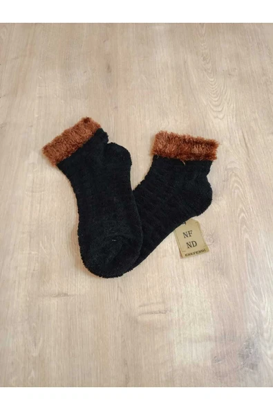 TAY TÜYÜ HAVLU PATİK ÇORAP KABARTMALI KOKULU YILBAŞI YUMUŞAK SÜSLÜ SİYAH KAHVE ÇORAP 36-40 - Resim 4